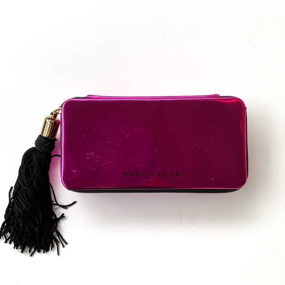 Marc Jacobs Box Makeup Bag Tassel Shiny Fuchsia Zippered Cosmetic Case
